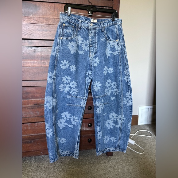 Free People Blue Floral Wide Leg Jeans - Picture 10 of 14